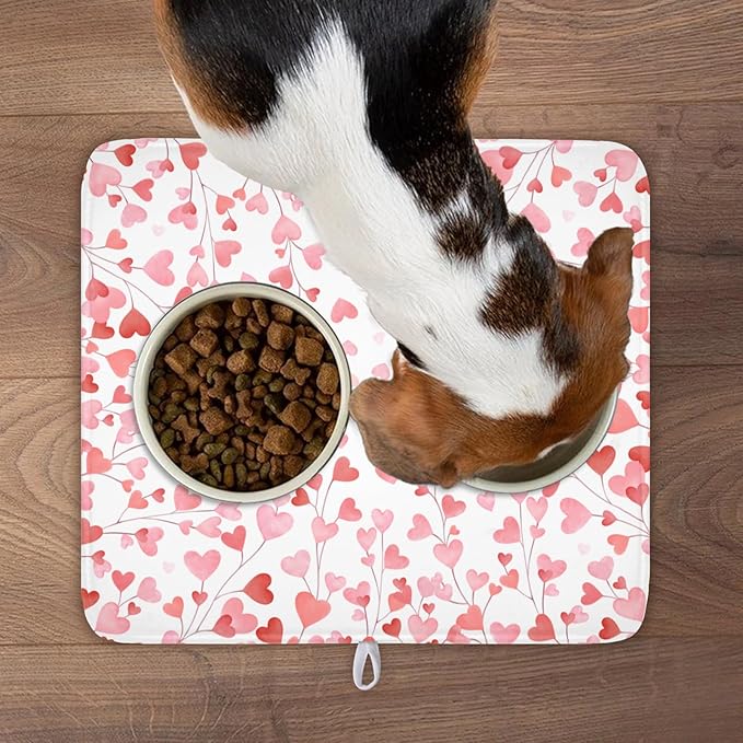 Valentines Day Dish Drying Mat for Kitchen Counter 18x16 Inch Love Drying Mat with Absorbent Reversible Microfiber Pink Heart Dish Drainer Mats Rack Pad for Coffee Countertop Protector