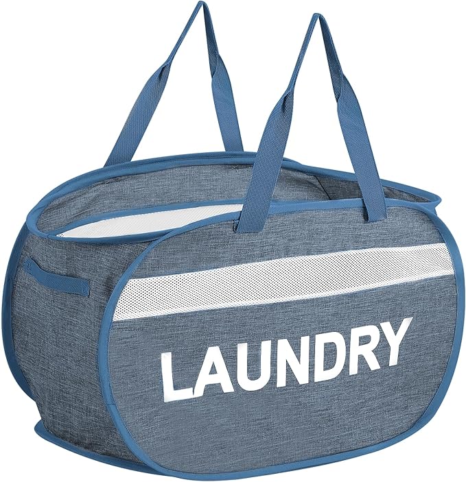 Collapsible Laundry Baskets, Foldable Laundry Basket with Dual Handles, Tear-proof Dirty Clothes Hampers for Laundry, Easy to Carry Pop Up Hamper for Bedroom, Bathroom, Dorm, Laundry Room Blue