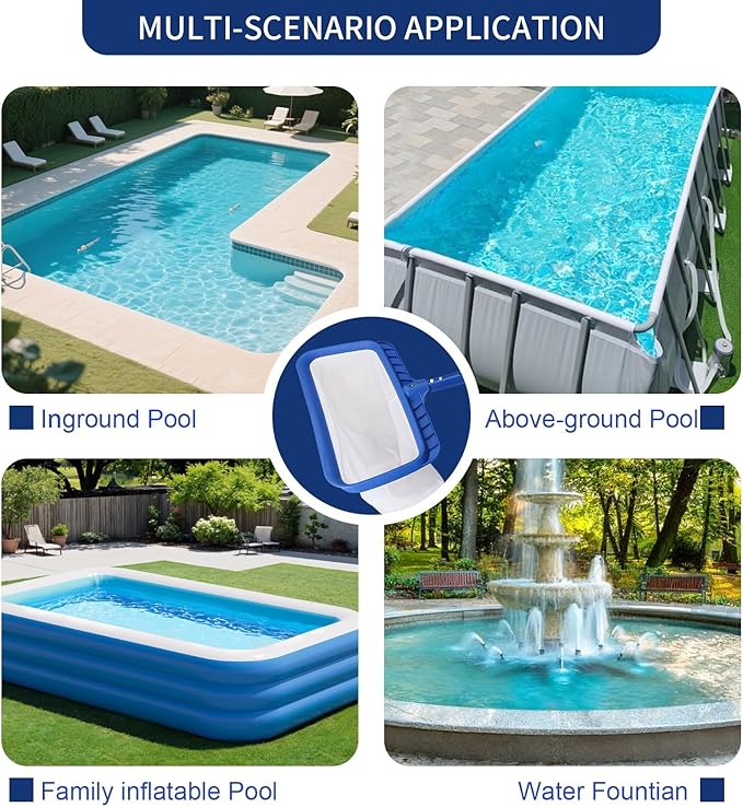 Pool Skimmer Net, Heavy-Duty Reinforced Frame Pool Leaf Net with Deep Ultra-Fine Nylon Mesh Bag - Easy Scoop Edge for Sand/Leaves, Quick Cleaning for Swimming Pools/Garden Ponds (No Pole)