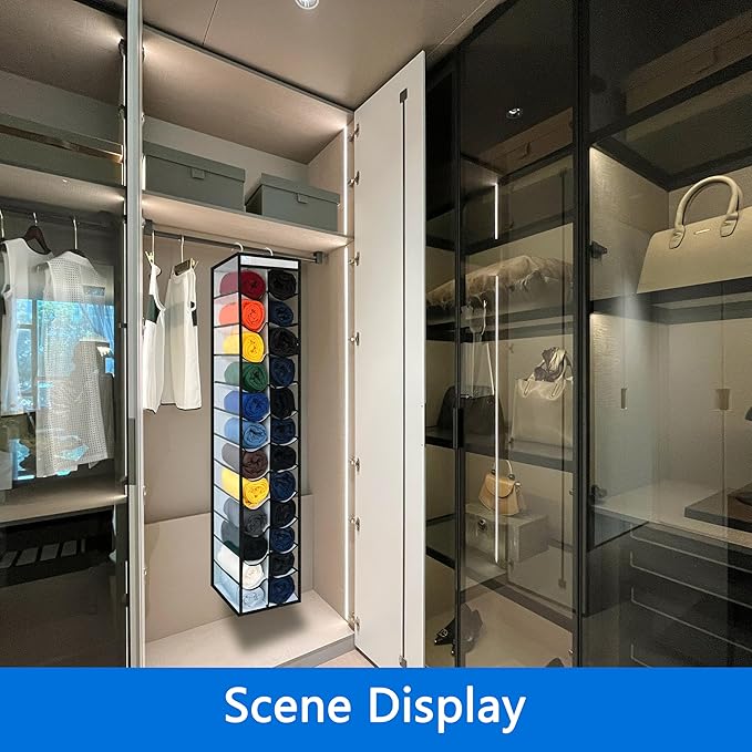 Zebricolo Closet Organization, 24 Section Hanging Closet Organizer, Space Saving, College Dorm Essentials, Heavy Duty Hooks Up to 45 Pounds, White/Black