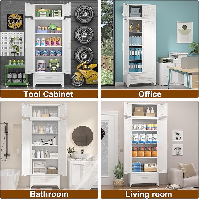90" Pantry Kitchen Cabinet with Drawer, 75" Pantry Cabinets with 15" Cabinets, Freestanding Kitchen Storage Cabinet for Dining Room, Living Room, Alacena para Cocina, Assembly Required, White