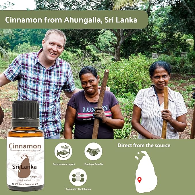 Cinnamon Essential Oil - Direct from Sri Lankan Essential Oils - 100% Pure - Natural Aceite de Canela for Aromatherapy & Wellness - Premium Grade (8oz)