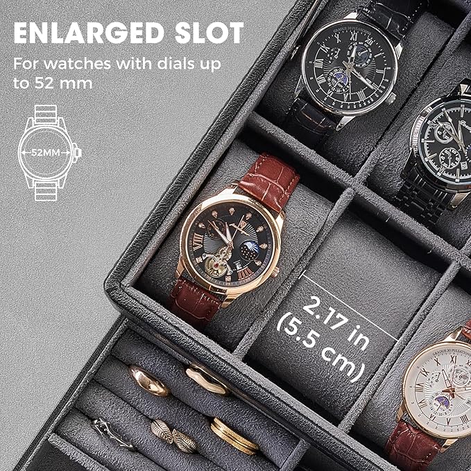 ProCase Watch Box for Men, Jewelry Organizer Box with Drawer, Display Storage Case with Glass Lid -Black, 8 Slot