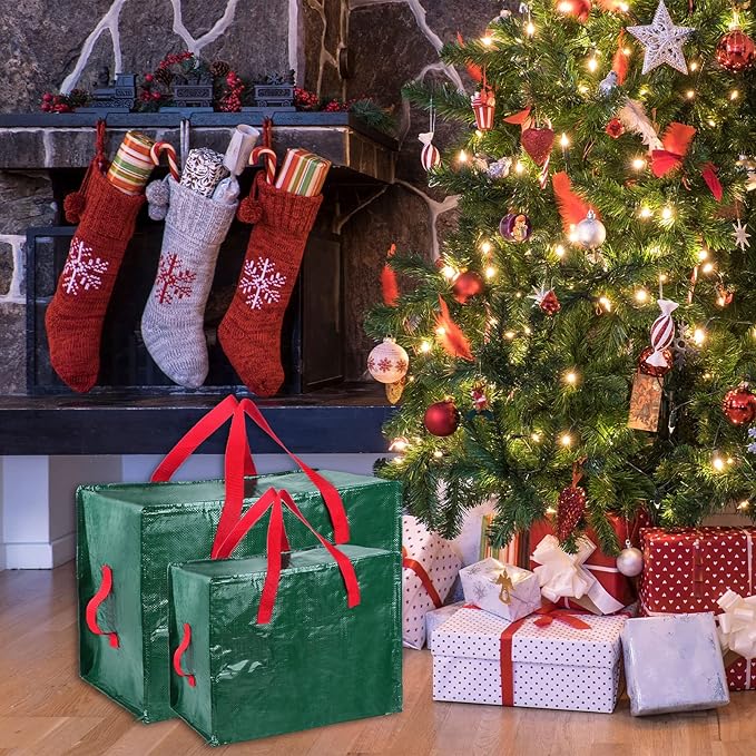 Shappy 6 Pcs Heavy Duty Christmas Storage Bags Extra Large Ornaments Container Moving Bags Xmas Decoration Organizer Storage Bag(Green,30 x 16", 24 x 16", 20 x 16")