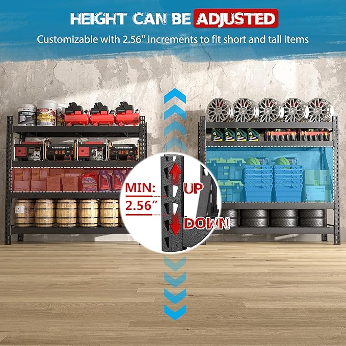 BlueWish 8000LBS 78 "W x 24 "D x 72 "H Garage Shelving Heavy Duty Storage Shelves, 4-Tier Adjustable Storage Shelves, Iron Industrial Shelving for Warehouse Basement, Black