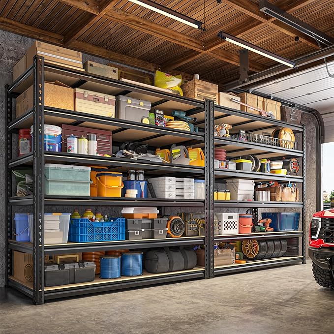 DurayLoly 55" W Storage Shelves, 3060LBS Garage Shelving, 6-Tier Heavy Duty Shelving, Adjustable Metal Shelving Unit for Garage, Warehouse, Pantry, Kitchen, 55" W × 24" D × 84" H, Black