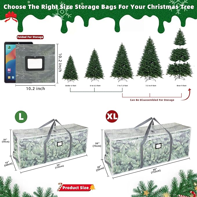 Large Christmas Tree Storage Bags Heavy Duty Tree Bags Holiday Storage Bags Protects From Moisture Or Dust,Alternative To Xmas Tree Storage Box (Transparent, 7.5 Ft)