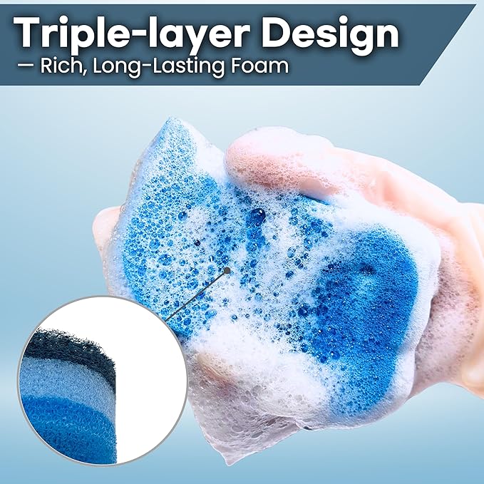 Ohsoborn 5 Pack Multipurpose Dual Sided Triple Layer Dish Sponges Kitchen | Boil Safe Scratch Free Odor Resistant Extra Durable | Flexible and Durable Design for Long Lasting Use (5, Whale)