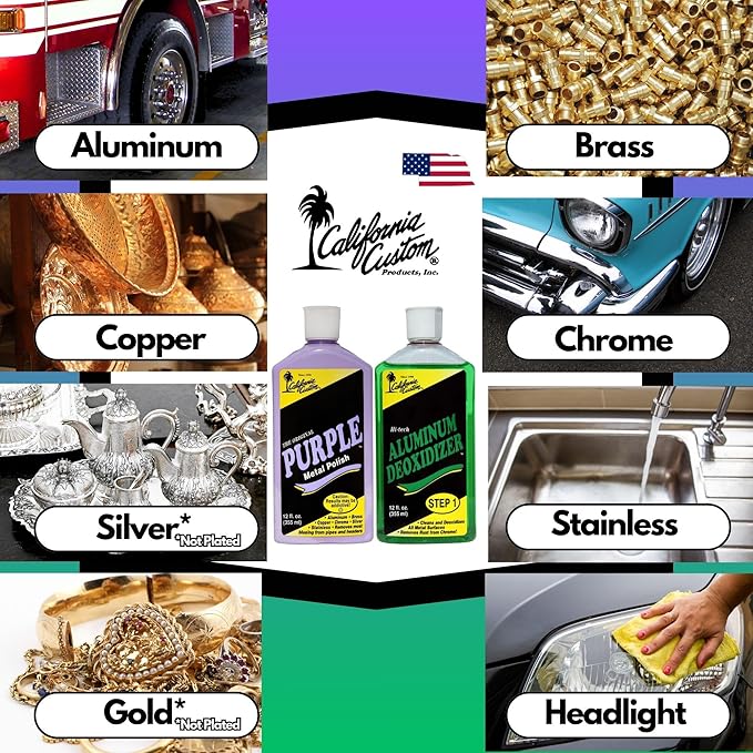 CALIFORNIA CUSTOM Products – Aluminum Deoxidizer Cleans & Deoxidizes Metal Surfaces, Removes Rust, Great for Aluminum, Brass, Copper, Chrome, Silver, Stainless & Gold, 12oz