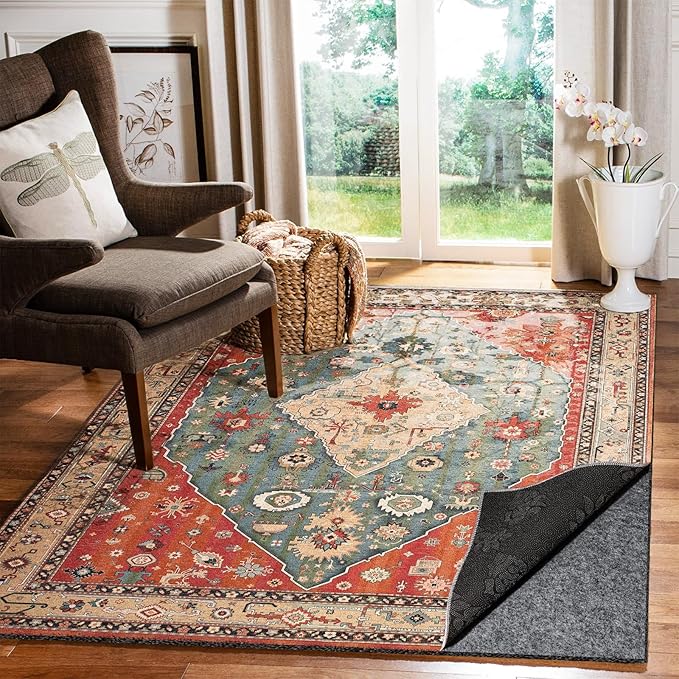 Waterproof Rug Pad, Thick 5x8 Ft Under Area Rug Carpet Pad, Non Slip Rug Pads for All Floors and Hardwood Floors Finishes, Keep Carpets in Place Soft and Prevent Rug from Wrinkling or Buckling
