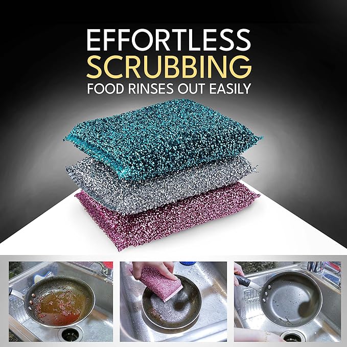 Sponges for Kitchen (3Pc Pack) - Non Scratch Dish Sponge or Dish Scrubber for Dishwashing - Kitchen & Household Cleaning Scrub - Scrubbers for Dishes, Pots, Pans, Sink - Durable & Long Lasting