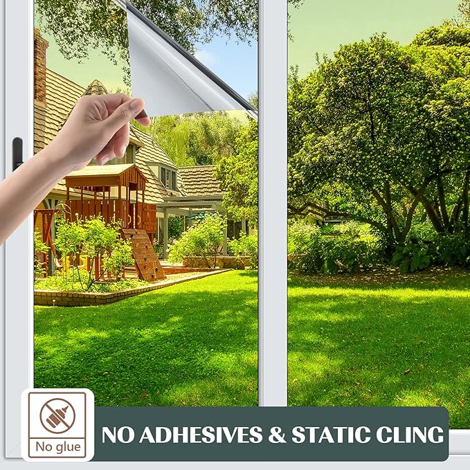 Window Privacy Film One Way Daytime Mirror Tint Treatments UV Heat Control Vinyl Stickers Sun Block Glass Paper Door Covering Reflective,Gold Silver,17.5 Inch x 7.8 Feet