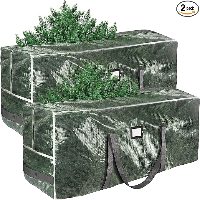 BALEINE 9 ft Christmas Tree Storage Bag, Heavy Duty Extra Large Artificial Christmas Tree Bag with Reinforced Handles and Dual Zippers Wide Opening (Transparent, 2PK Combo)