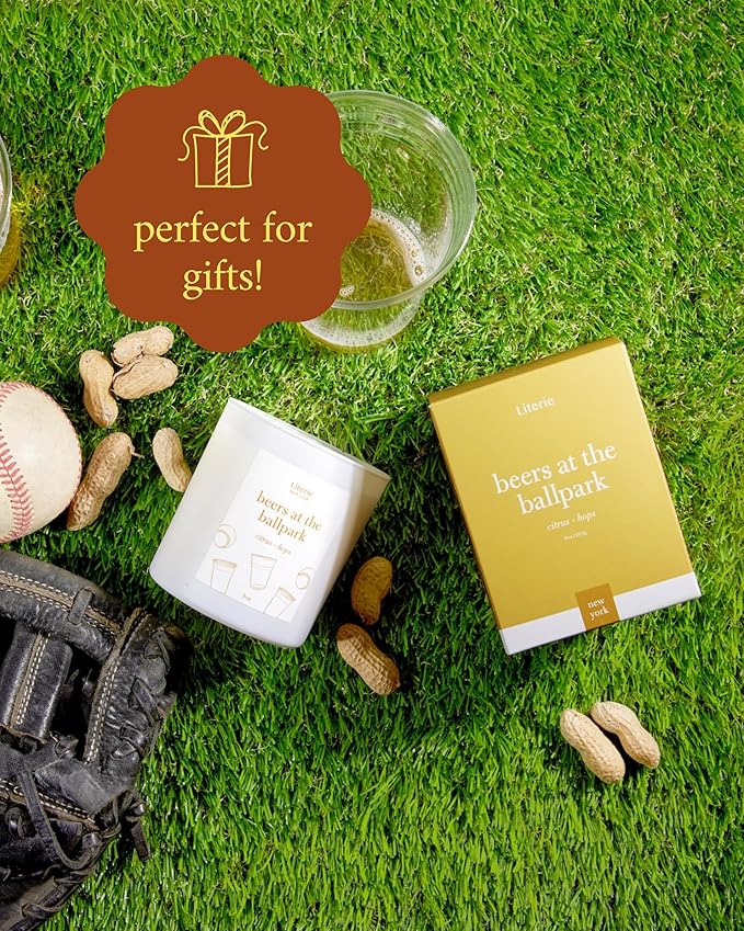 Literie NYC Inspired Scented Candle: Beers at The Ballpark - Citrus & Hops Scent, 9oz, 50 Hour Burn, Vegan Soy & Coconut Blend Candle for Home Decor, Gift for Women & Men