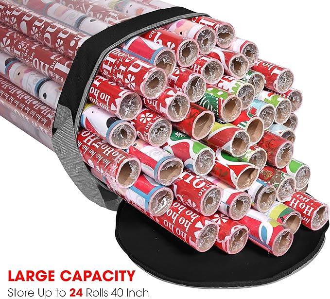 Primode Wrapping Paper Storage Bag | Wrapping Paper Organizer Under Bed for Storing Multiple Rolls of Gift Wrap, 42” Length Container Constructed of Durable 600D Oxford Material (Black)