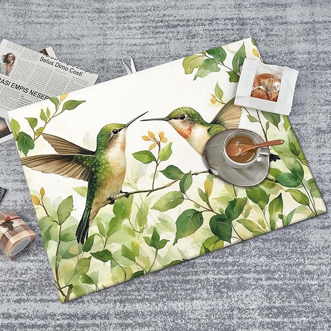 Green Hummingbird Dish Drying Mat for Kitchen Counter Microfiber Super Absorbent Non-Slip Dish Drying Pad for Countertops Dishes Utensils Stylish Quick-Dry Machine Washable 18x24 Inch