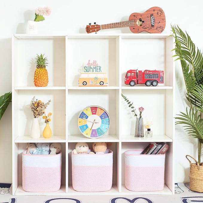 MINTWOOD Design 3-Pack 11x11 Inch Cube Storage Bin, Woven Storage Cube Organizer, Closet Organizer, Cute Square Storage Bins, Decorative Classroom Bathroom Pantry and Shelf Baskets, Light Pink