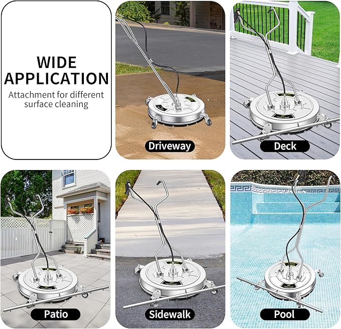 30" Pressure Washer Surface Cleaner Ultra with 7 Nozzles Water Broom, Stainless Steel Dual Handle Power Washer Surface Cleaner Hot Water Supported for Patio Decker Concrete Driveway, 5000 PSI