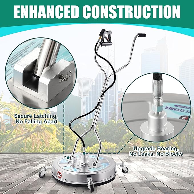 Tool Daily 24" Pressure Washer Surface Cleaner Attachment with Dual Handles, Stainless Steel Driveway Cleaner for Power Washer with Wheels, Pressure Wash Concrete, 4500 PSI