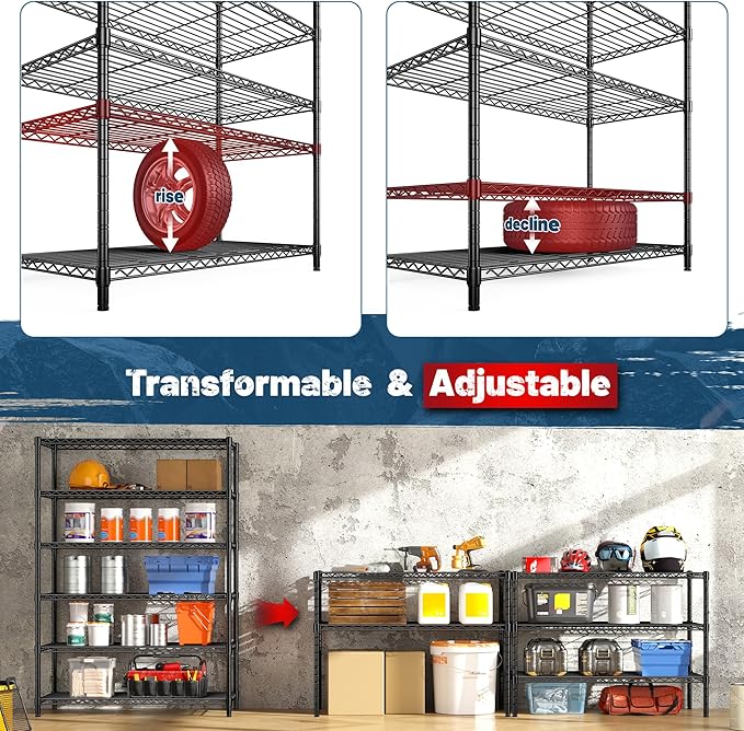 DurayLoly Storage Shelves Metal Shelving Unit 6Tier Wire Shelving Rack 1200LBS Heavy Duty, Adjustable Pantry Shelves, Metal Shelf for Kitchen,Garage Shelving,Closet Shelves,75" Hx 36" Wx 18" D