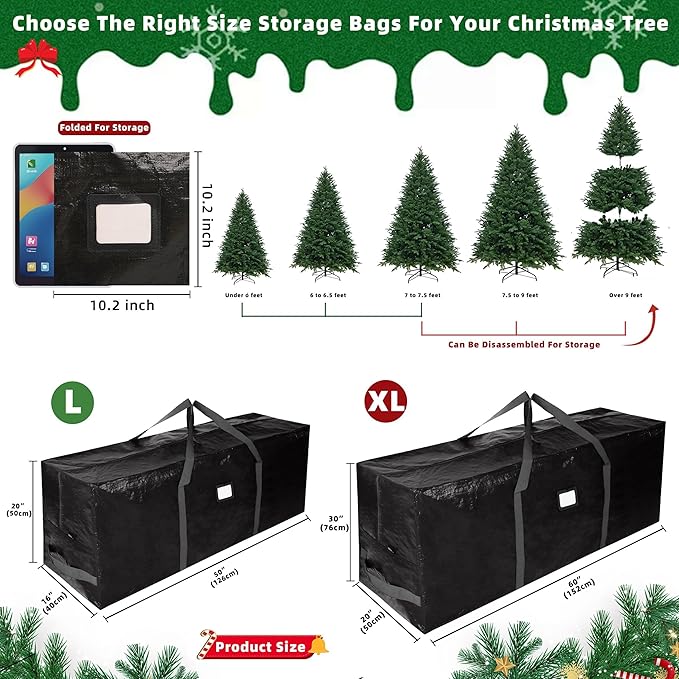 Large Christmas Tree Storage Bags Heavy Duty Tree Bags Holiday Storage Bags Protects From Moisture Or Dust,Alternative To Xmas Tree Storage Box (Black, 9 Ft)