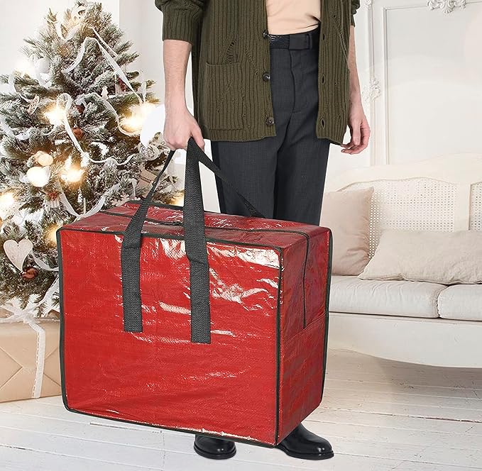 ProPik Christmas Ornaments Storage, Holiday Accessories Bag Tear-Proof Tarp 18 X 10 X 15 with Handles and Full Length Zipper (Red)