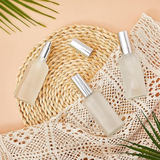 Roshtia 30 Pcs 3.4 oz/ 100 ml Silver Glass Spray Bottle Refillable Perfume Atomizer Clear Decorative Empty Bottles with Fine Mist Sprayer Pump for Face Body Travel