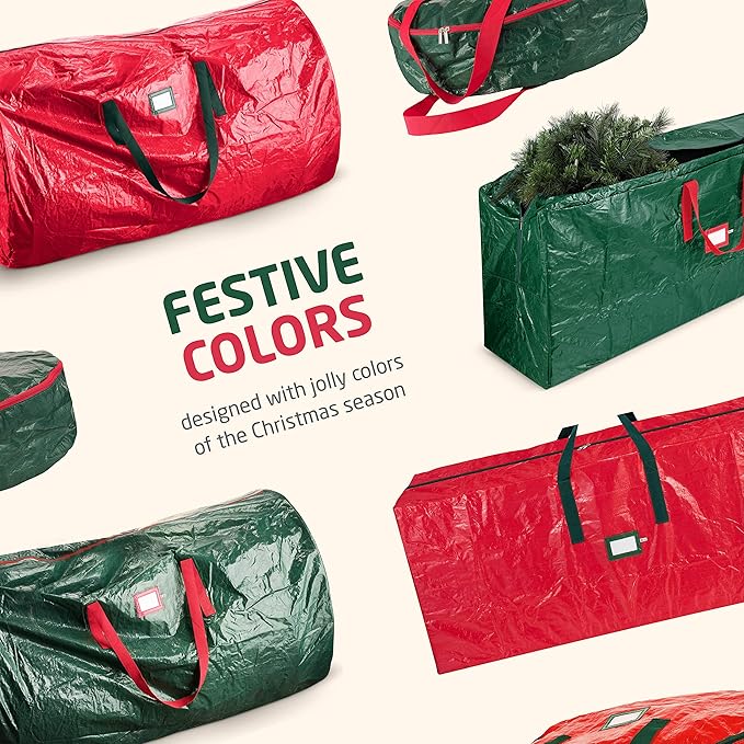 ZOBER Upright Christmas Tree Storage Bag With Drawstring Hem- Fits 7.5 Ft Trees - Plastic, Waterproof Christmas Tree Bag For Storage Box For Xmas - Strong, Durable Handles - Green