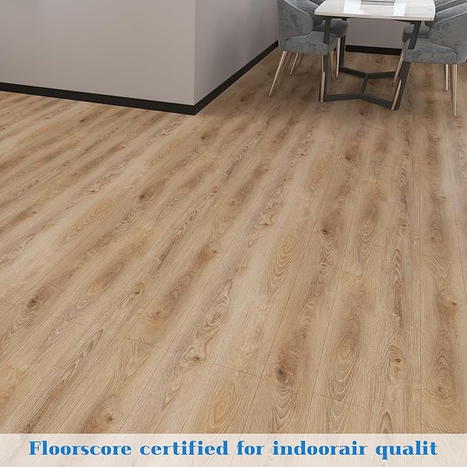 Lareko 18 Sq.Ft,Wood Peel and Stick Floor Tiles,12 Pack Brown Vinyl Flooring (No Adhesive Residue) 36"×6" Waterproof and Non-Slip Laminate Flooring for Renters Bathroom, Living Room(Honey）
