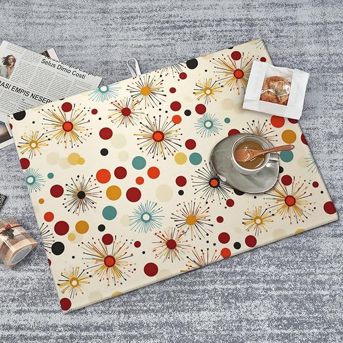 Mid Century Modern Dish Drying Mat for Kitchen Counter Microfiber Super Absorbent Non-Slip Dish Drying Pad for Countertops Dishes Utensils Stylish Quick-Dry Machine Washable 18x24 Inch