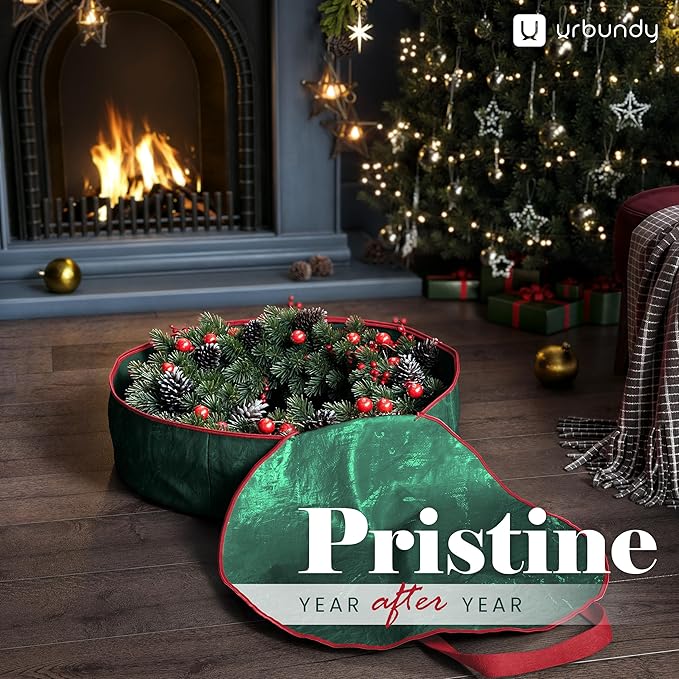 Heavy Duty Wreath Storage Bag 24 Inch, 1-Pack - Christmas Wreath Storage Container Green - Waterproof Plastic Material Wreaths Holder Storages - Holds 24 Inch Wreaths For Year Round