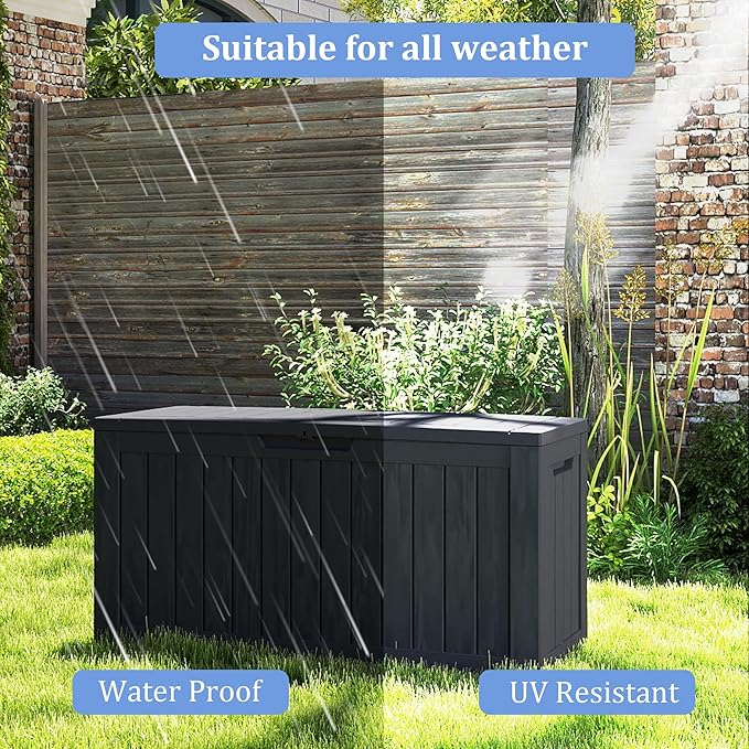 Outdoor Storage Box Waterproof with Wheels, 75 Gallon Lockable Resin Deck Box Patio Storage Bin for Pool Accessories Cushion Furniture, Garden Tools, UV-Resistant Outside Delivery Black