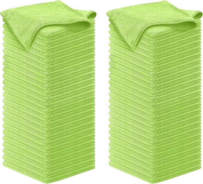 USANOOKS Microfiber Cleaning Cloth Light Green - 100 Pcs 12.5"x12.5" - High Performance - 1200 Washes, Ultra Absorbent Towels Weave Grime & Liquid for Streak-Free Mirror Shine - Car Washing Cloth