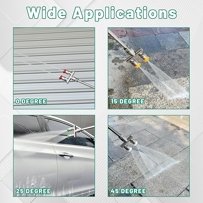 EZALOR Dual Pressure Washer Tips, 2-in-1 Pressure Washing Nozzle Tips, Power Washer Dual Nozzles with 8PCS Power Washing Spray Nozzle (0, 15, 25, 40 Degree), 1/4" Quick Connect, 5000 PSI