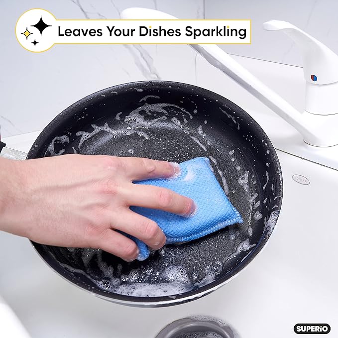Microfiber Non-Scratch Dish & Kitchen Scrubber Heavy-Duty Household Cleaning Sponges, Multi-Purpose Cleaning Supplies for Dishes and Kitchens Pack of 6