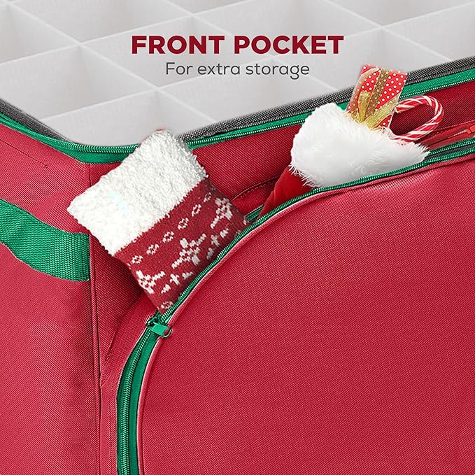 HOLDN’ STORAGE Premium Christmas Ornament Storage Container - Holds Up to 72-4” Ornaments Durable 600D Fabric - Adjustable Dividers - 3 Individual Trays - Metal Frame - Red