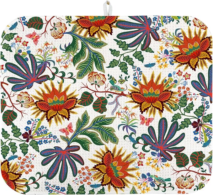Quick Absorbent Kitchen Drying Mat - Stylish Patterns Dish Drying Mat- 16×18 Inch & 18×24 Inch Kitchen Drainer Mat for Countertops, Dishes & Glassware