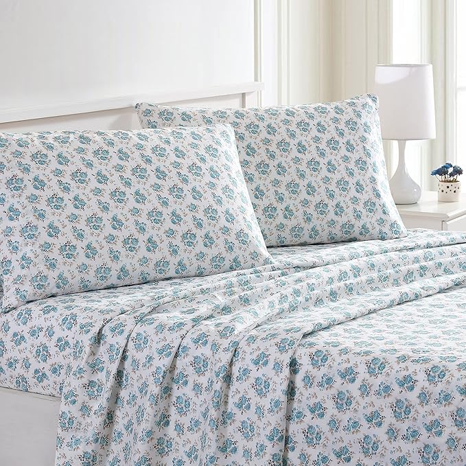 Modern Threads Printed 4-Piece Extra Soft Bedding Sheets & Pillowcase Set, Deep Pocket up to 16 inch Mattress Forever Roses Queen