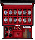 ROTHWELL 12-Slot Piano Black Watch Box with Valet Drawer - Premium Jewelry Display Case Organizer with Locking Glass Top and Microsuede Liner for Men & Women (Red Interior)