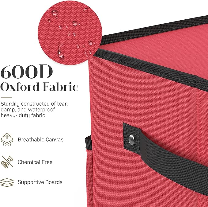 Christmas Ornament Storage Box with 8 Trays, Christmas Storage Container for 128-3'' Holiday Ornament Decorations, Large Xmas Organizer with Adjustable Dividers, Dual Zipper and Pocket - Red