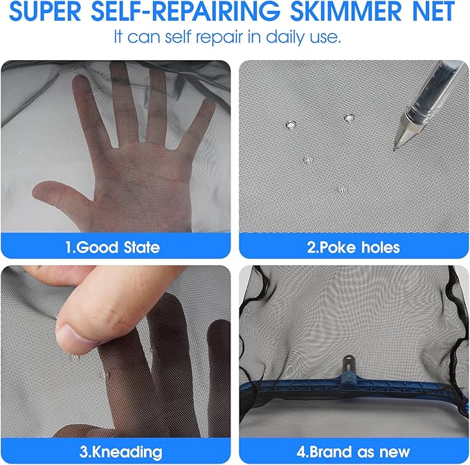 3-in-1 Pool Cleaning Kit Full Set - 18in Rounded End Pool Brush & Ergonomic Pool Vacuum Head with Wheels& Pool Nylon Net Fine Mesh for Above Ground In-ground Pools, Spas, Hot Tubs