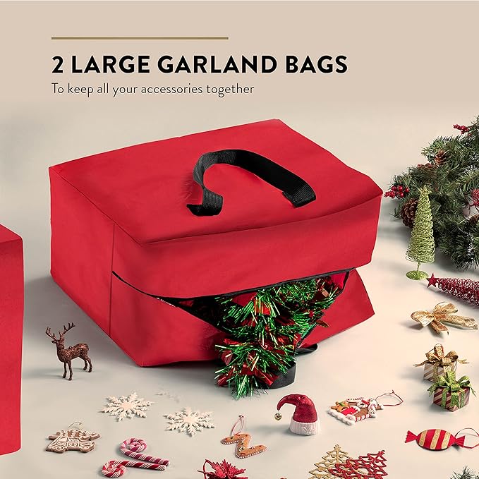 ZOBER Christmas Tree Storage Bag - With 2 Ornaments Accessories/Garland Bags - Fits 9 Ft Trees - 600D Oxford Fabric Christmas Tree Bag For Storage Box For Xmas - Strong, Durable Handles - Red