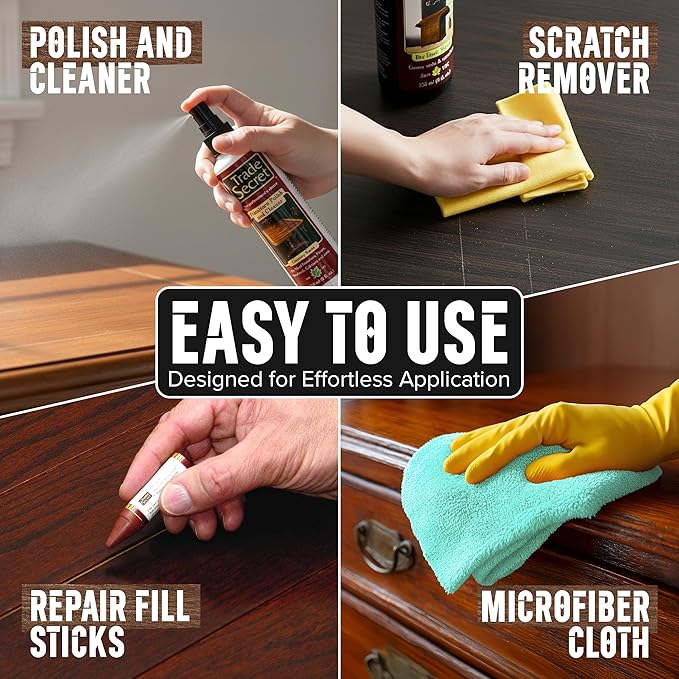 Trade Secret Complete Wood Furniture & Floor Restoration Kit - Scratch Repair and Polish System for Light and Dark Surfaces with Microfiber Cloth