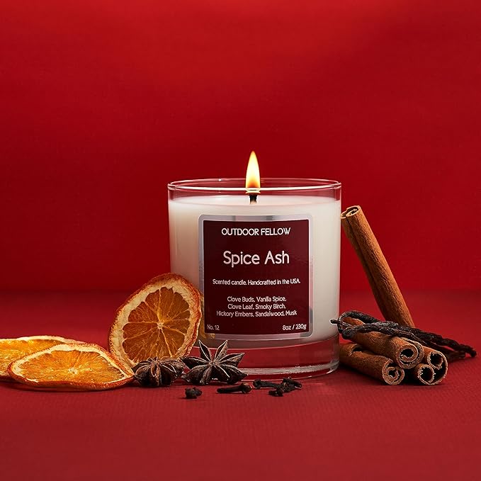 Outdoor Fellow Spice Ash Candle | Luxury Scented Candle with Coconut & Apricot Wax Blend | Clove, Smoky Birch, Sandalwood & Musk | 40+ Hour Burn Time | Perfect for Home or Gifting (8oz)