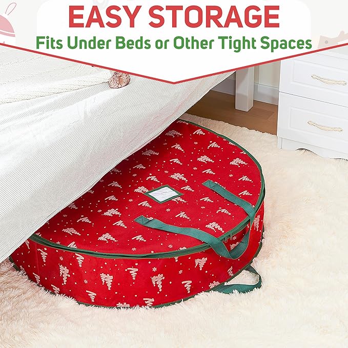 ELONG HOME 36 Inch Wreath Storage Container, 2 Pack Deluxe Wreath Storage Bag with Dual Zippers, Easy Access Christmas Wreath Storage Bag with Carry Handles and Clear Label Pocket