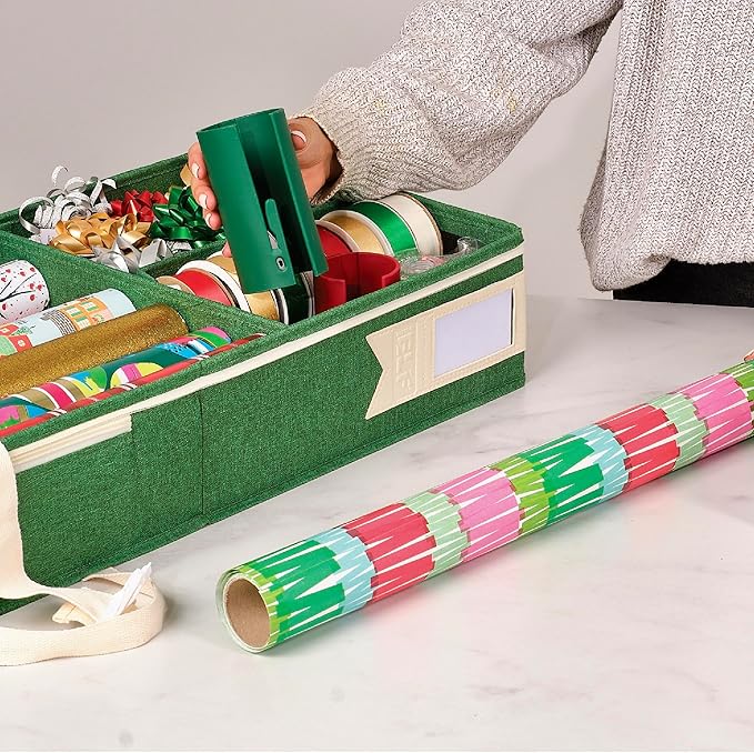Little ELF Premium Wrapping Paper Storage Organizer, Easy to Carry, 6 Individual Pockets for Christmas Gift Wrap Supplies, Lightweight and Sturdy