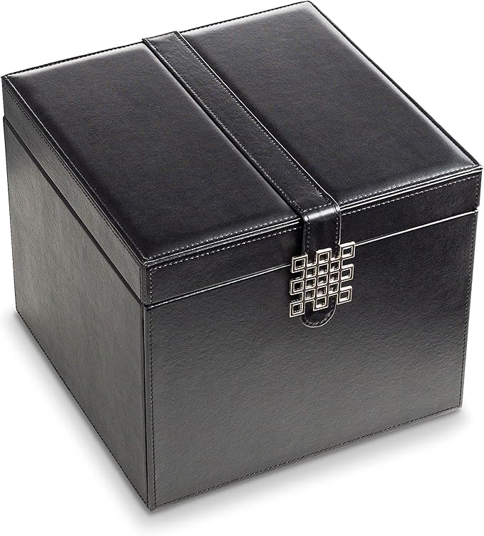 Glenor Co Earring Organizer Holder - 75 Small & 4 Large Slots Classic Jewelry Box with Drawer & Modern Closure, Mirror, 4 Trays Earrings, Ring or Chain Storage - PU Leather Case - Black