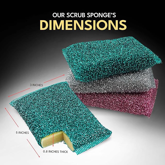 Dish Sponges for Kitchen (6 Pcs Pack) - Non Scratch Scrubbers for Cleaning Dishes - Reusable Dish Sponge Scrub Pads for Dishwashing & Washing - Household Scrubber Supplies & Tool for Pots, Pans, Sink