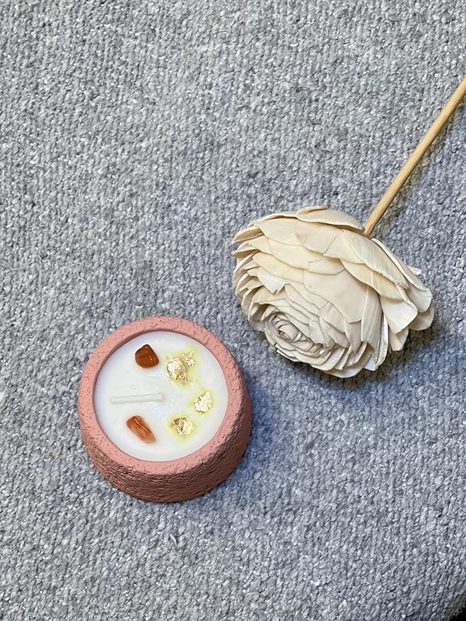 Sacral Chakra Sunstone Candle – Tangerine Rose Scented Soy & Beeswax Candle with Sunstone | Handmade Soft Pink Cement Jar | Love, Creativity & Emotional Balance Gift (7.1 oz / 200 g)