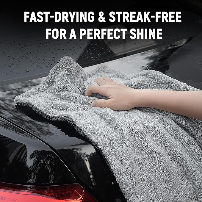 LIVOS Car Drying Towel, Premium Microfiber Towels for Cars, 1000GSM, Edgeless Twisted Loop Design, No Streaks, Scratches, or Water Spot, Absorbent Wash Towel, 18" x 24" (Wave Silver&Grey)